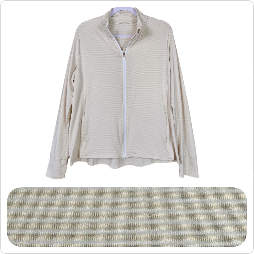 We Wander Beige & Cream Striped Soft Stretchy Zip-Up Performance Jacket